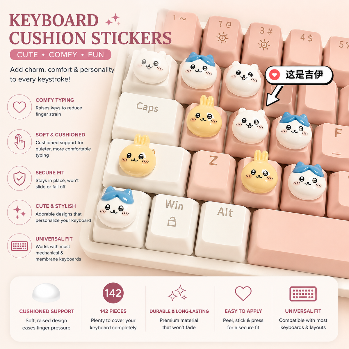 Transparent Raised Keyboard Keycap Stickers | Long Nail Typing & Gaming Prep Solution