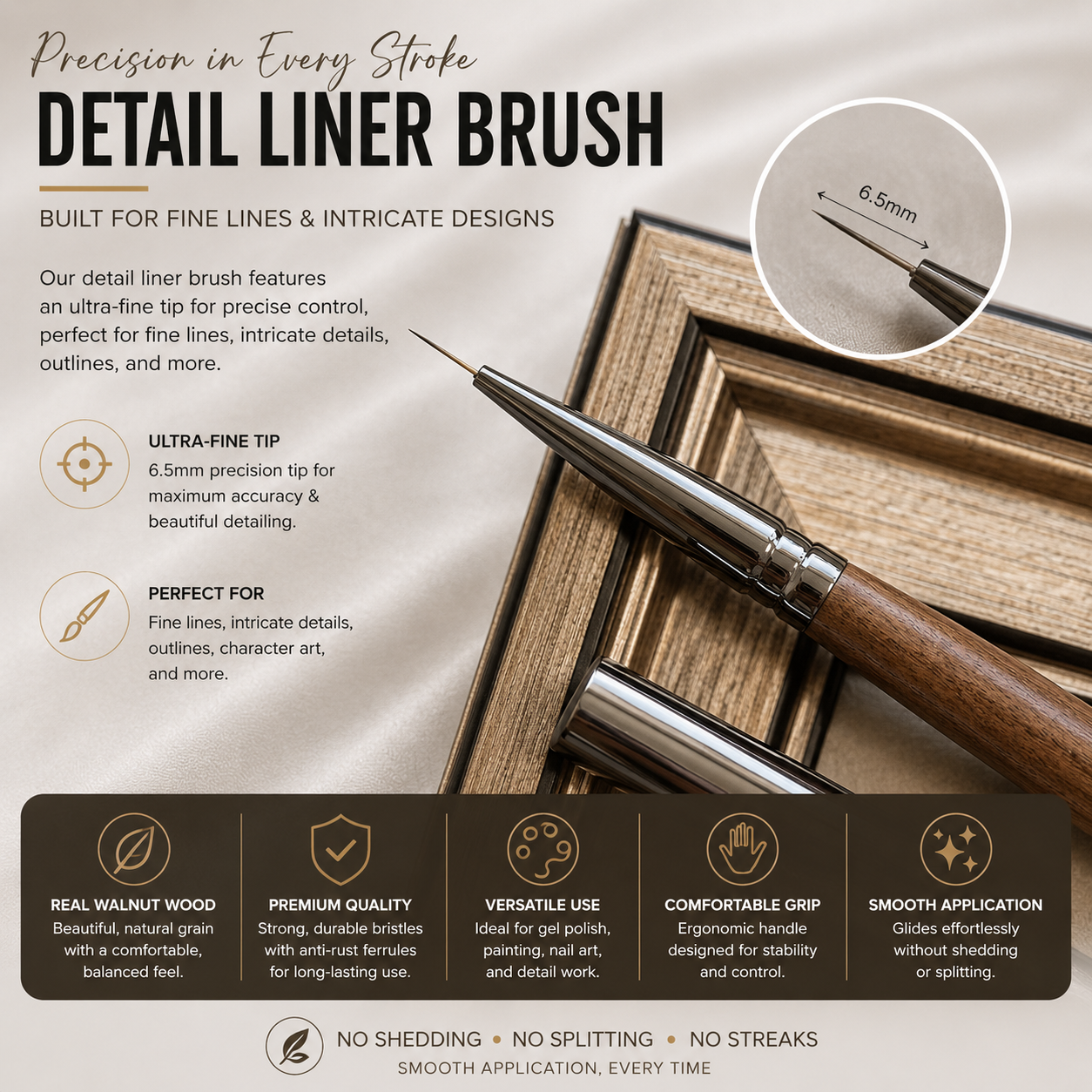 Walnut Wood Nail Art Brush Set | Premium Painting, Gel & Detail Pens