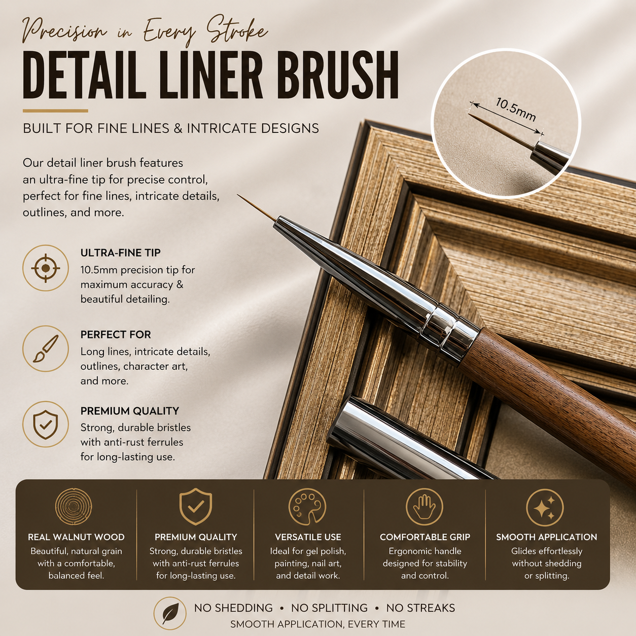 Walnut Wood Nail Art Brush Set | Premium Painting, Gel & Detail Pens