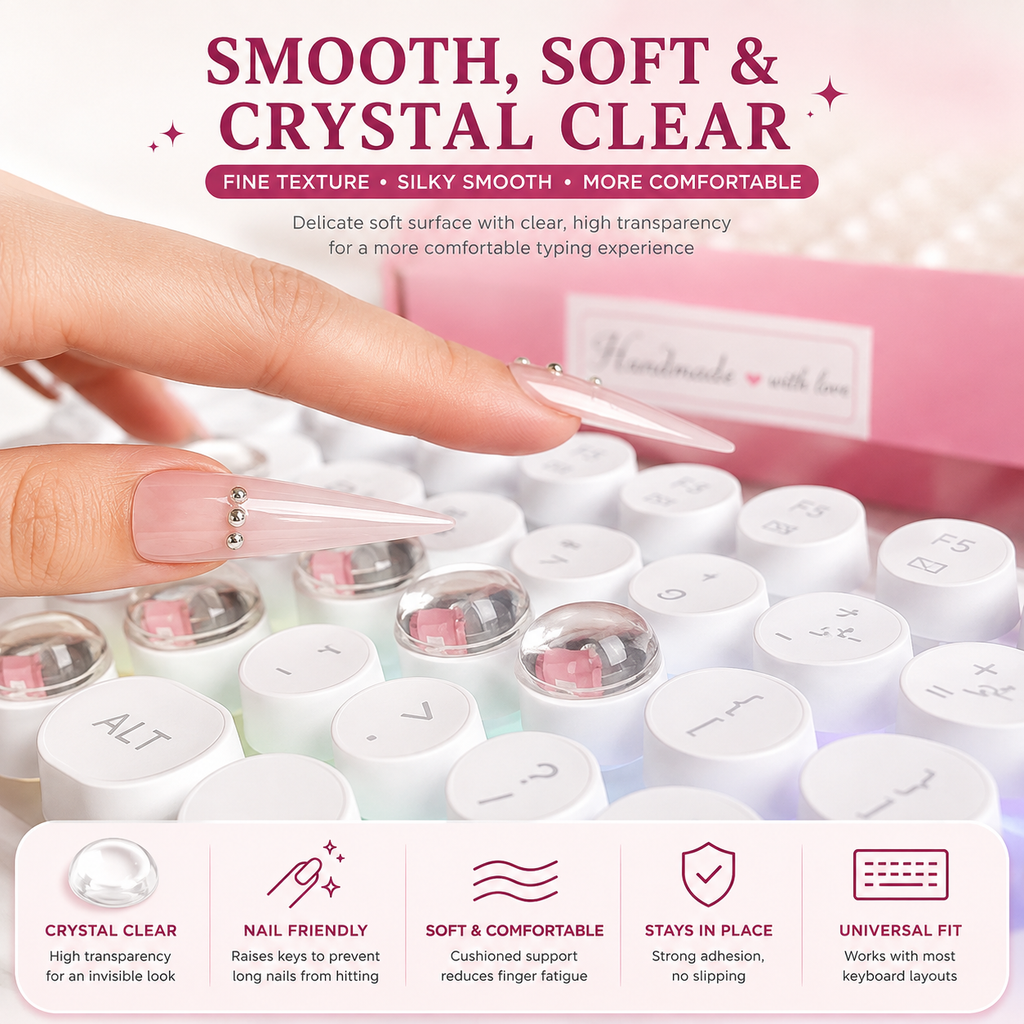 Transparent Raised Keyboard Keycap Stickers | Long Nail Typing & Gaming Prep Solution