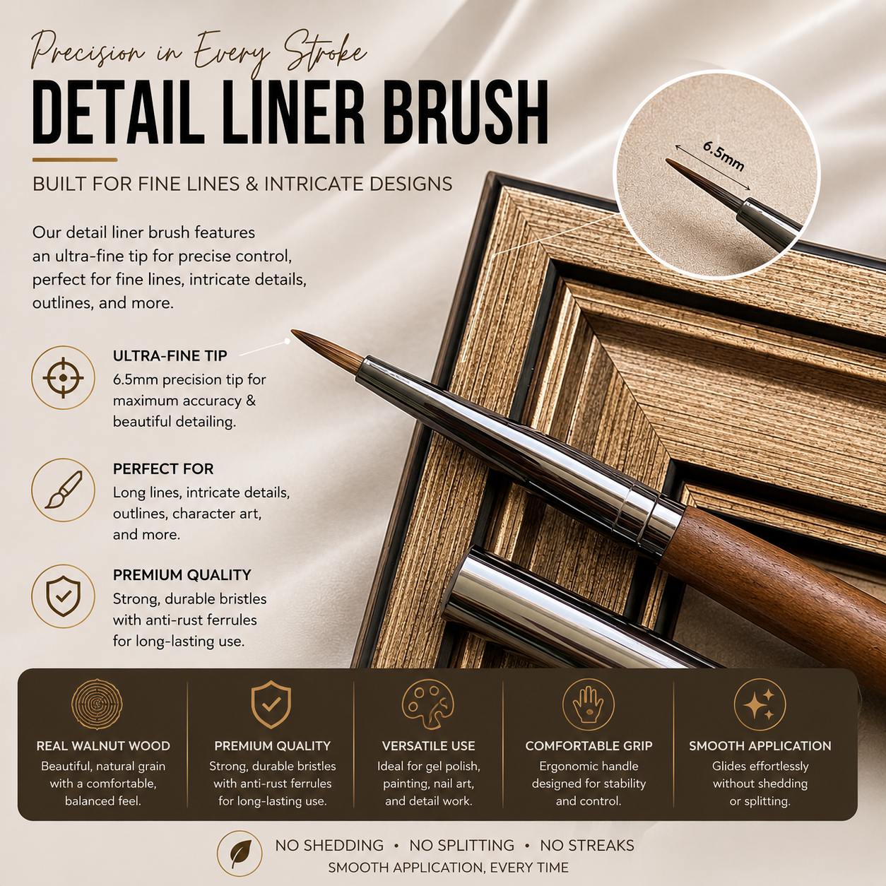 Walnut Wood Nail Art Brush Set | Premium Painting, Gel & Detail Pens