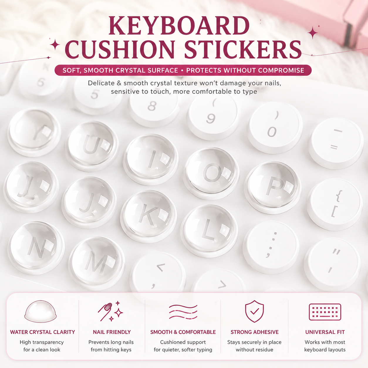 Transparent Raised Keyboard Keycap Stickers | Long Nail Typing & Gaming Prep Solution