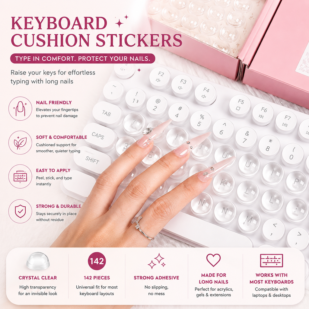 Transparent Raised Keyboard Keycap Stickers | Long Nail Typing & Gaming Prep Solution