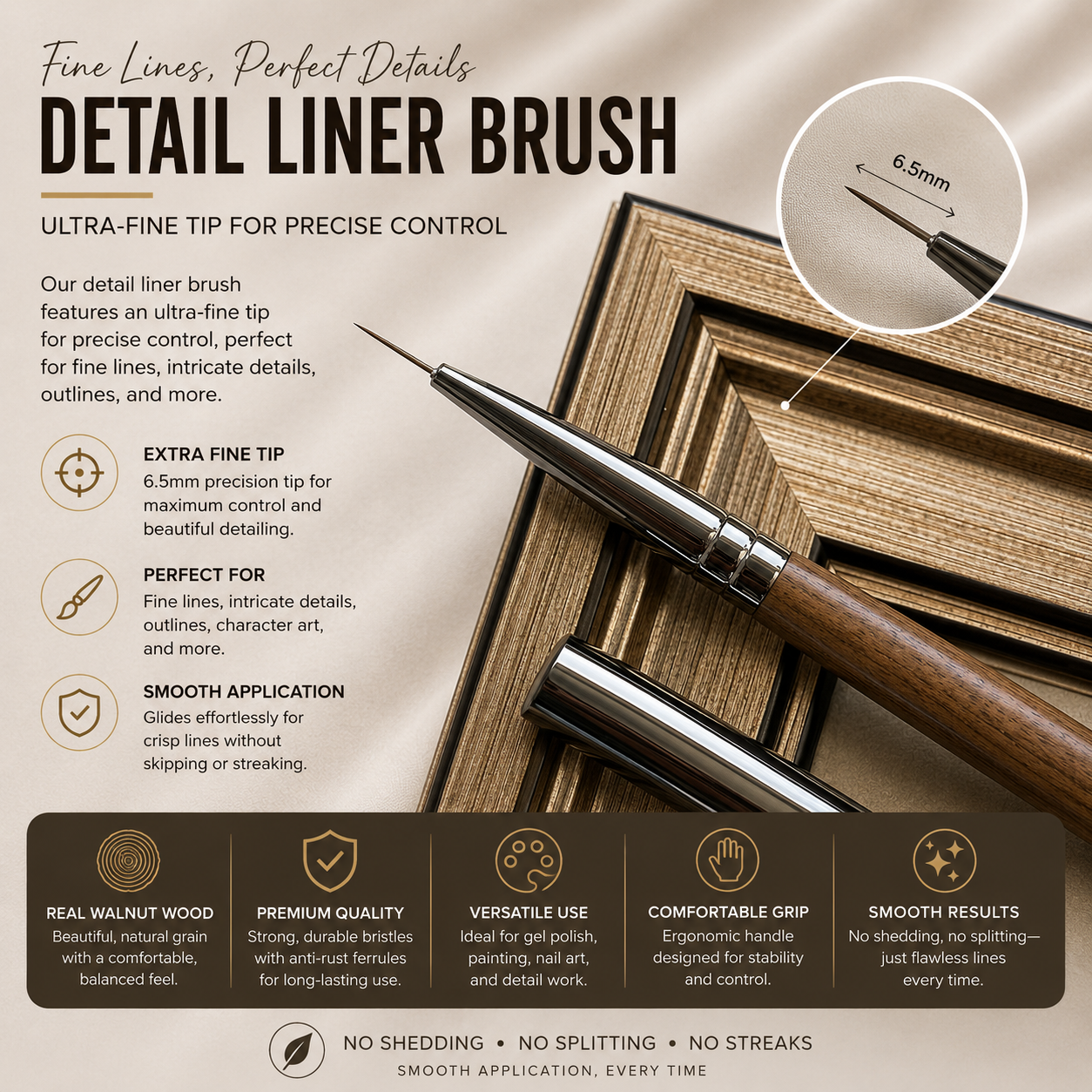 Walnut Wood Nail Art Brush Set | Premium Painting, Gel & Detail Pens