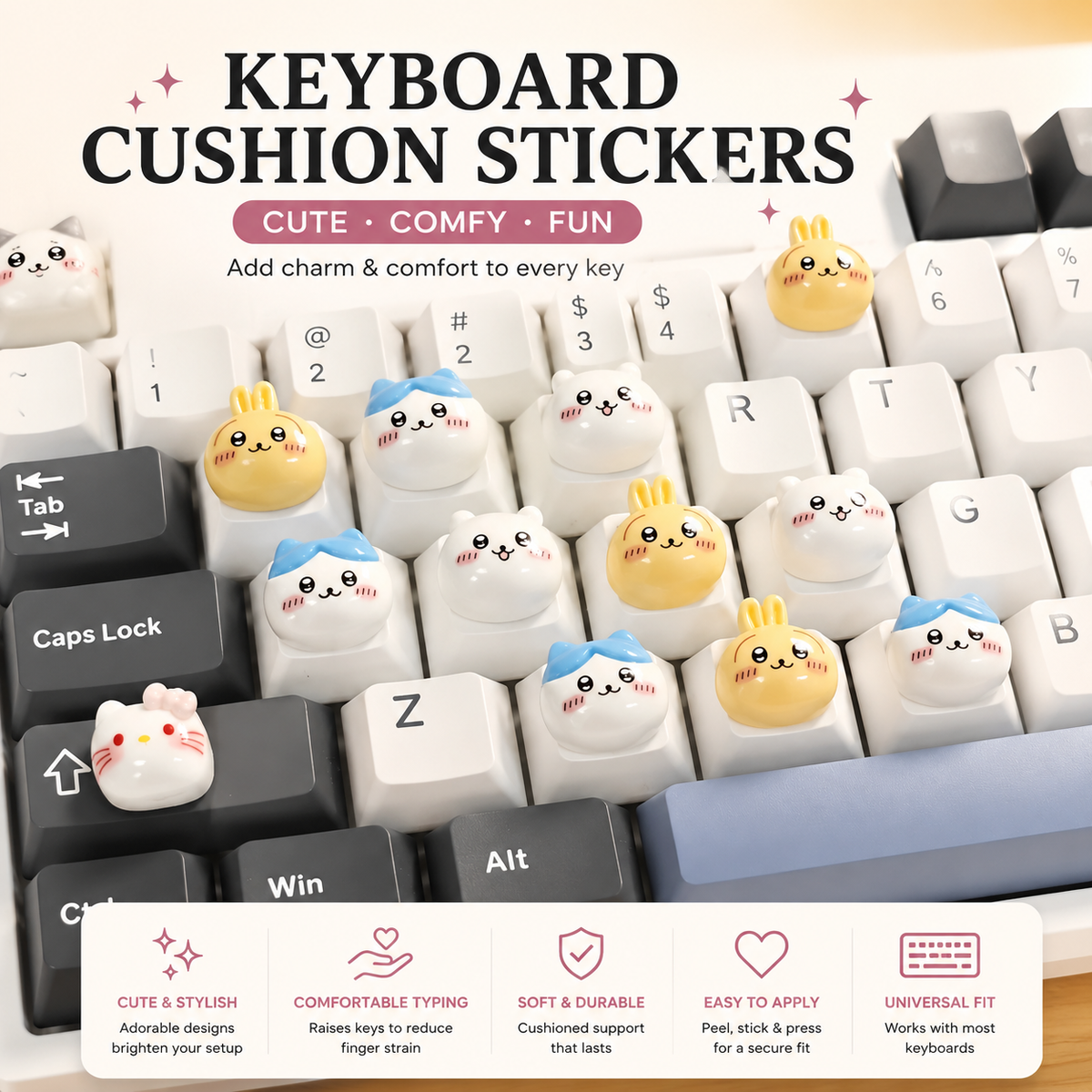 Transparent Raised Keyboard Keycap Stickers | Long Nail Typing & Gaming Prep Solution