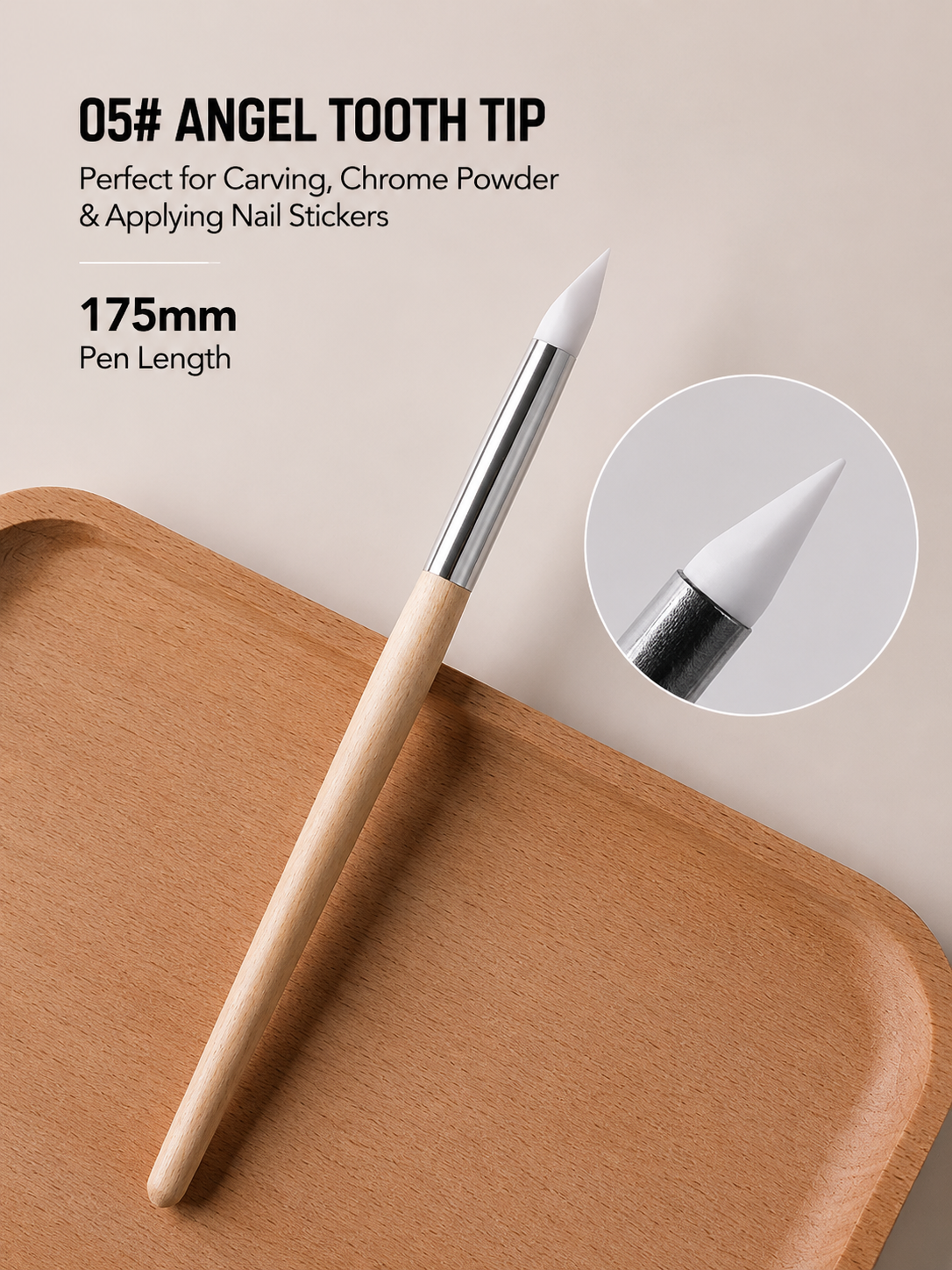 Silicone Nail Art Pen Set | Wooden Handle, 5 Tip Styles