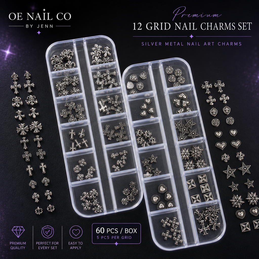 Punk Metal Rivet Nail Charms | 12-Compartment Set