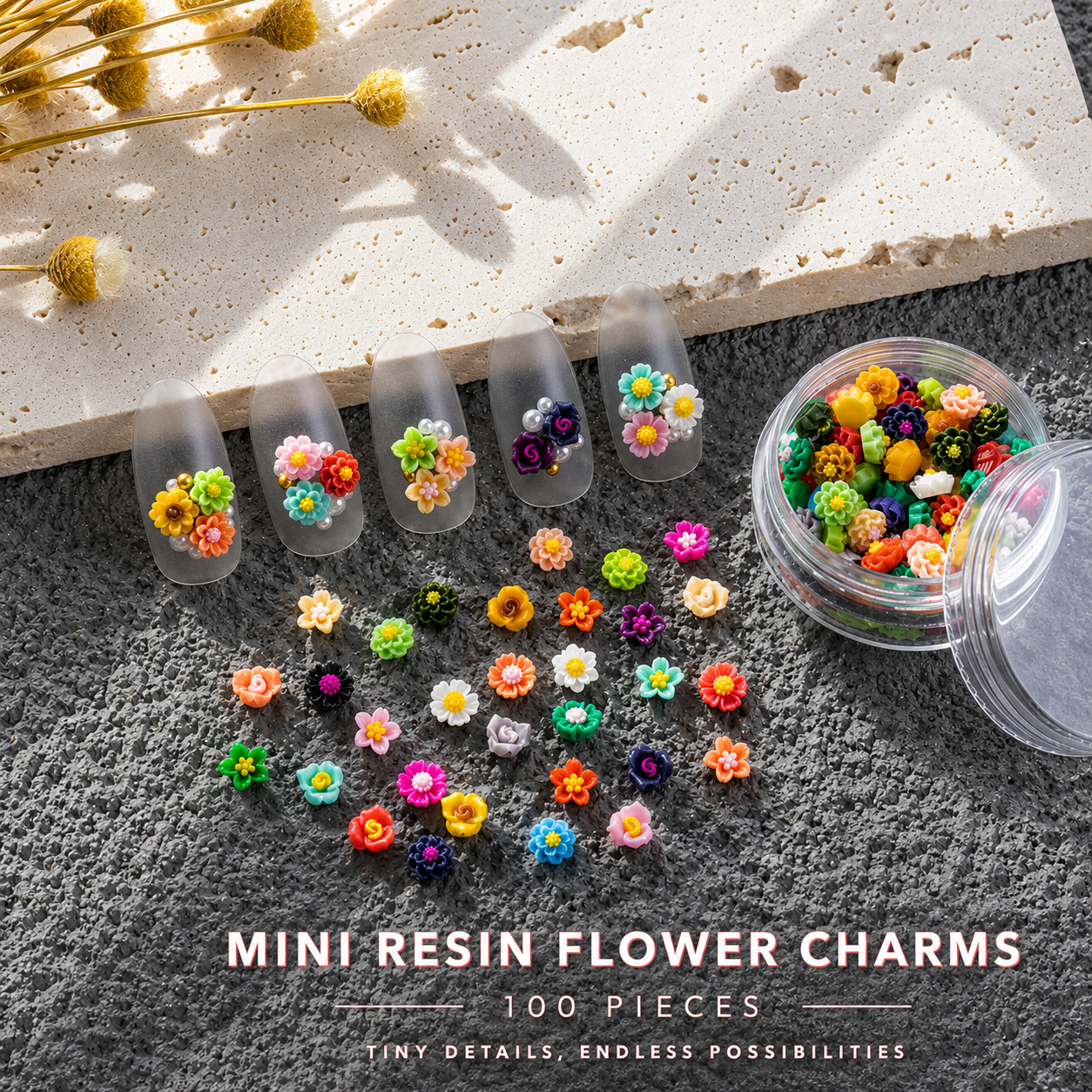 3D Small Flowers Nail Art Decorations | Mixed Colors 100 Pieces