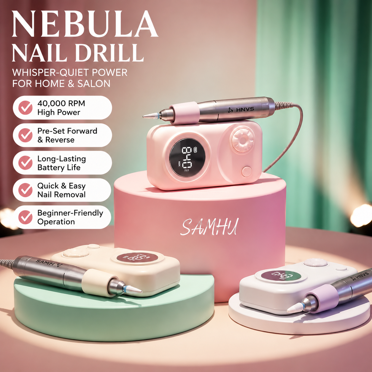 Nebula Nail Drill | Whisper-Quiet Power for Home & Salon