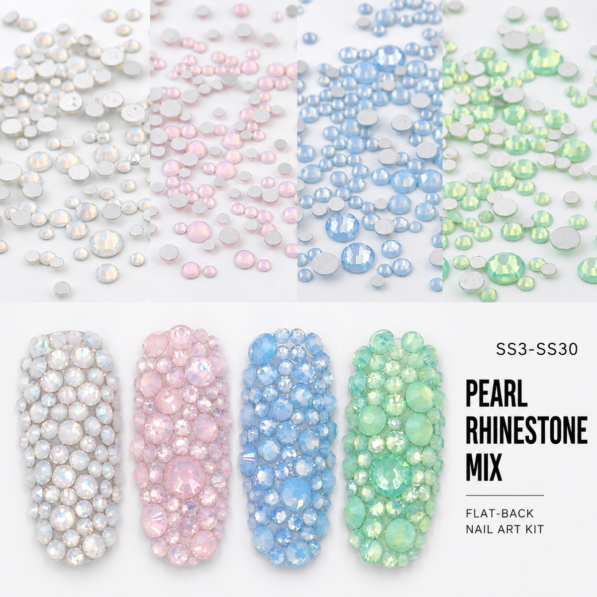 Flat-Back Rhinestone Nail Art Kit (Mixed Sizes 1.3–6.5mm)