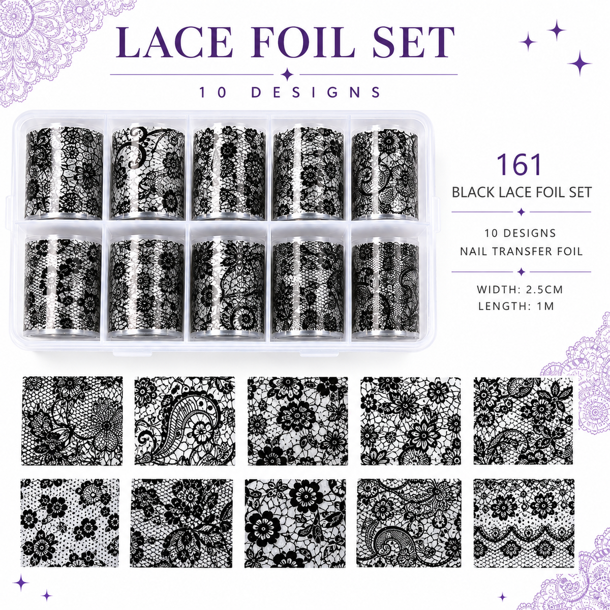 Black & White Lace Nail Art Transfer Stickers | 166 Mixed Styles