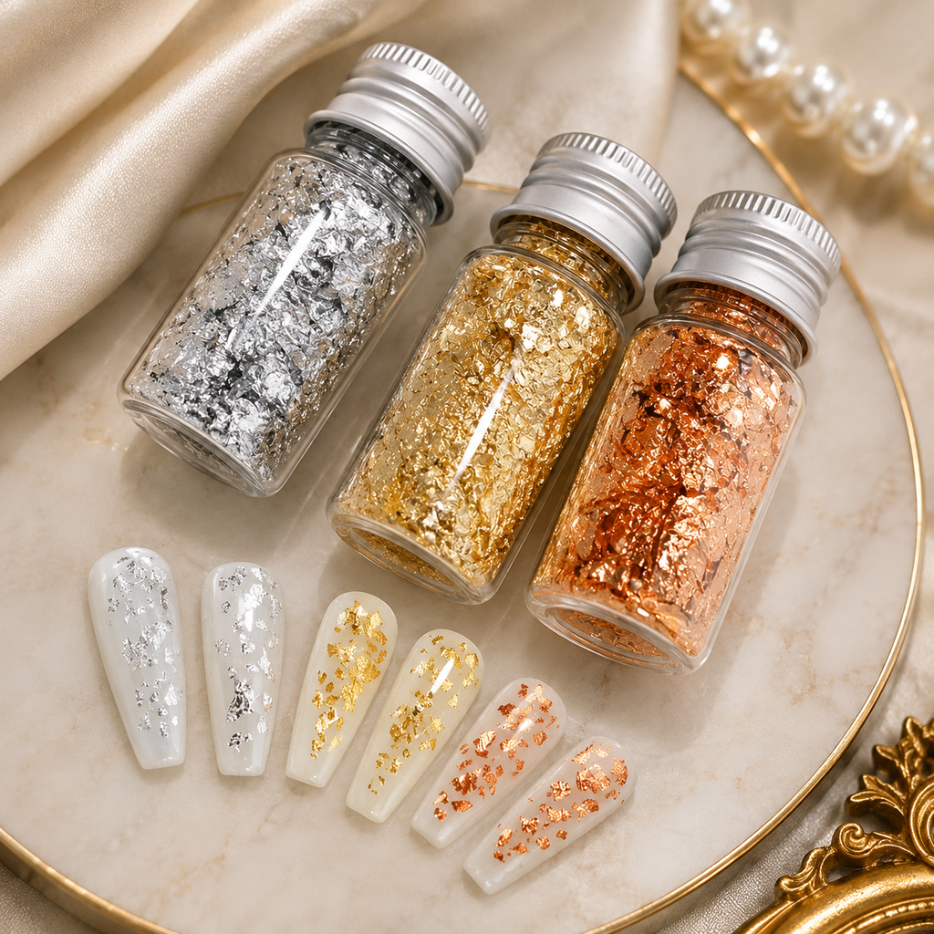 Elements Metallic Nail Foil Flakes | Gold, Silver & Rose Gold