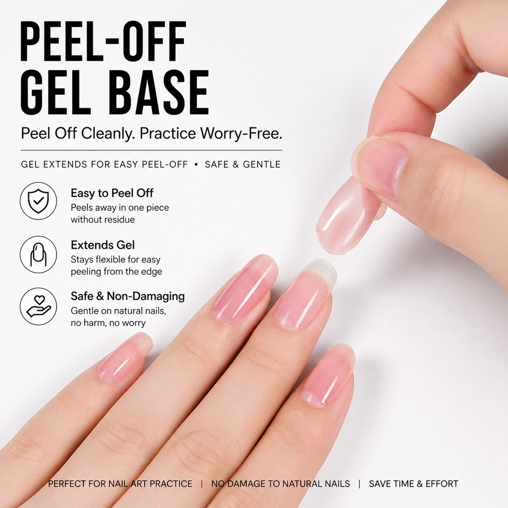Damage-Free Peel Off Gel or Air Dry Base Coat for Nail Art Practice