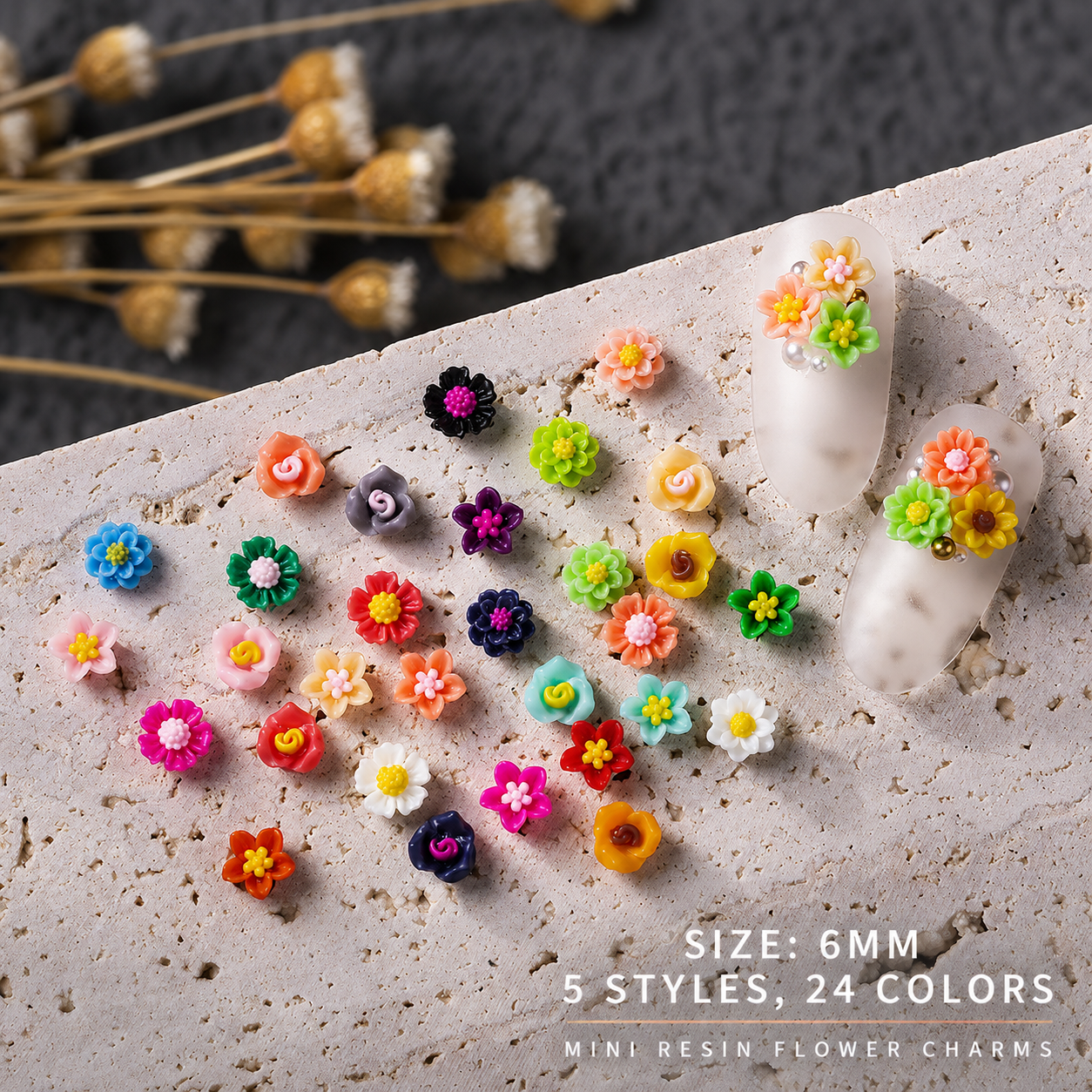 3D Small Flowers Nail Art Decorations | Mixed Colors 100 Pieces