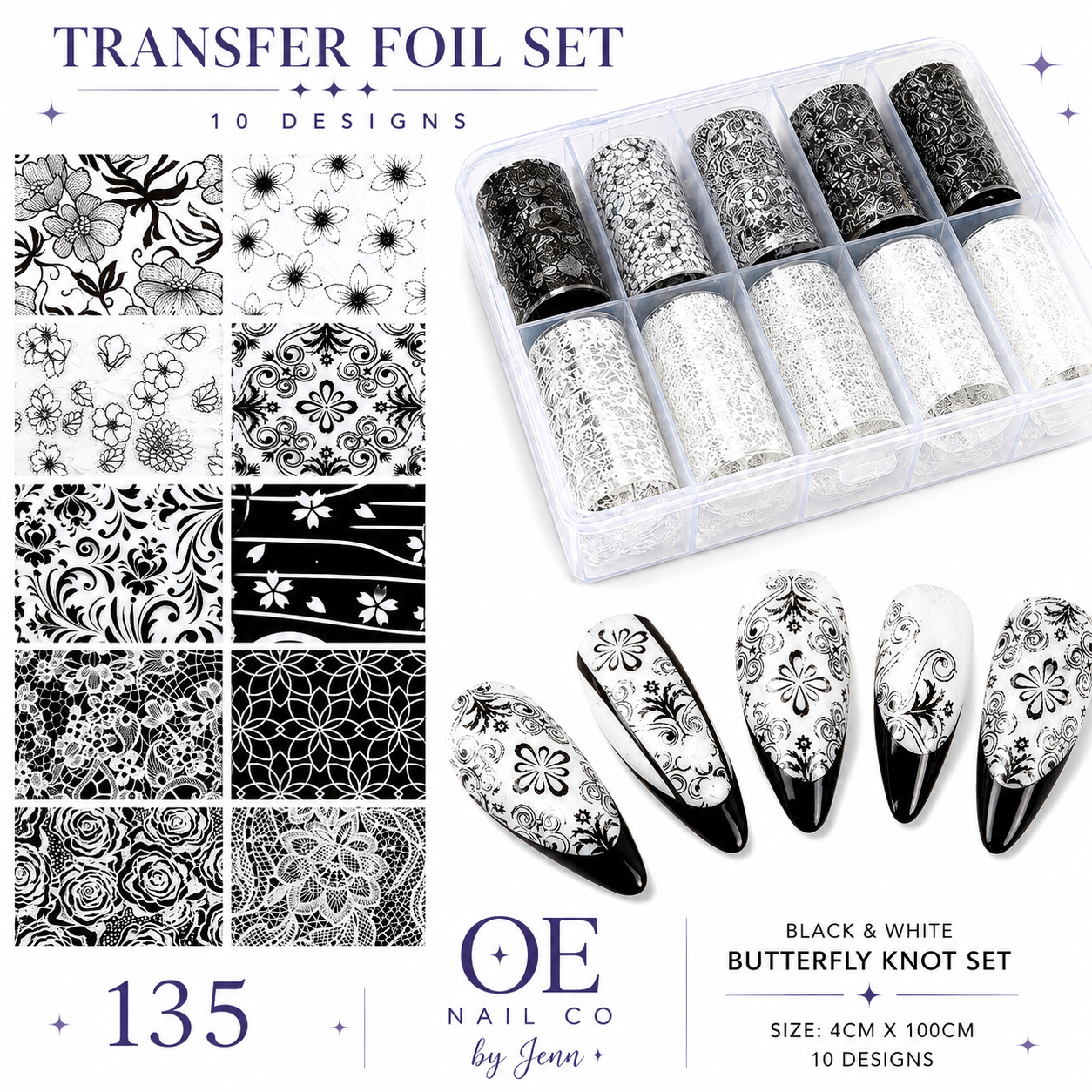 Black & White Lace Nail Art Transfer Stickers | 166 Mixed Styles