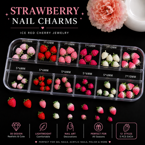 3D Fruit Nail Art Accessory Set | Cherry & Strawberry Wearable Nail Charms