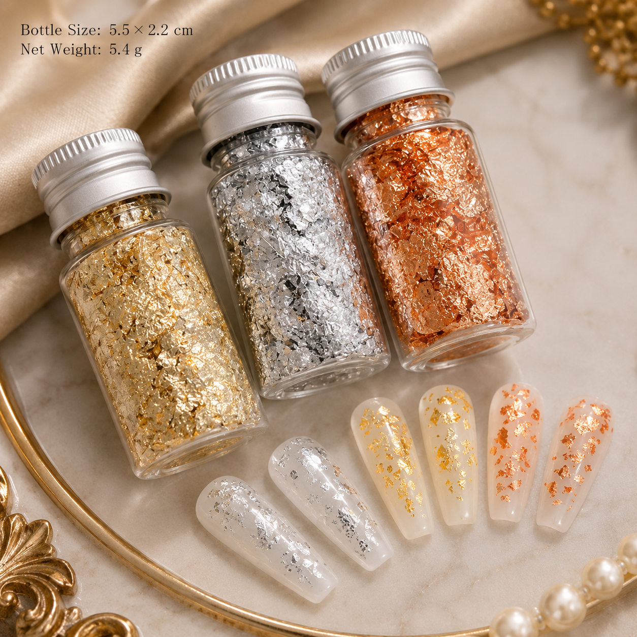 Elements Metallic Nail Foil Flakes | Gold, Silver & Rose Gold