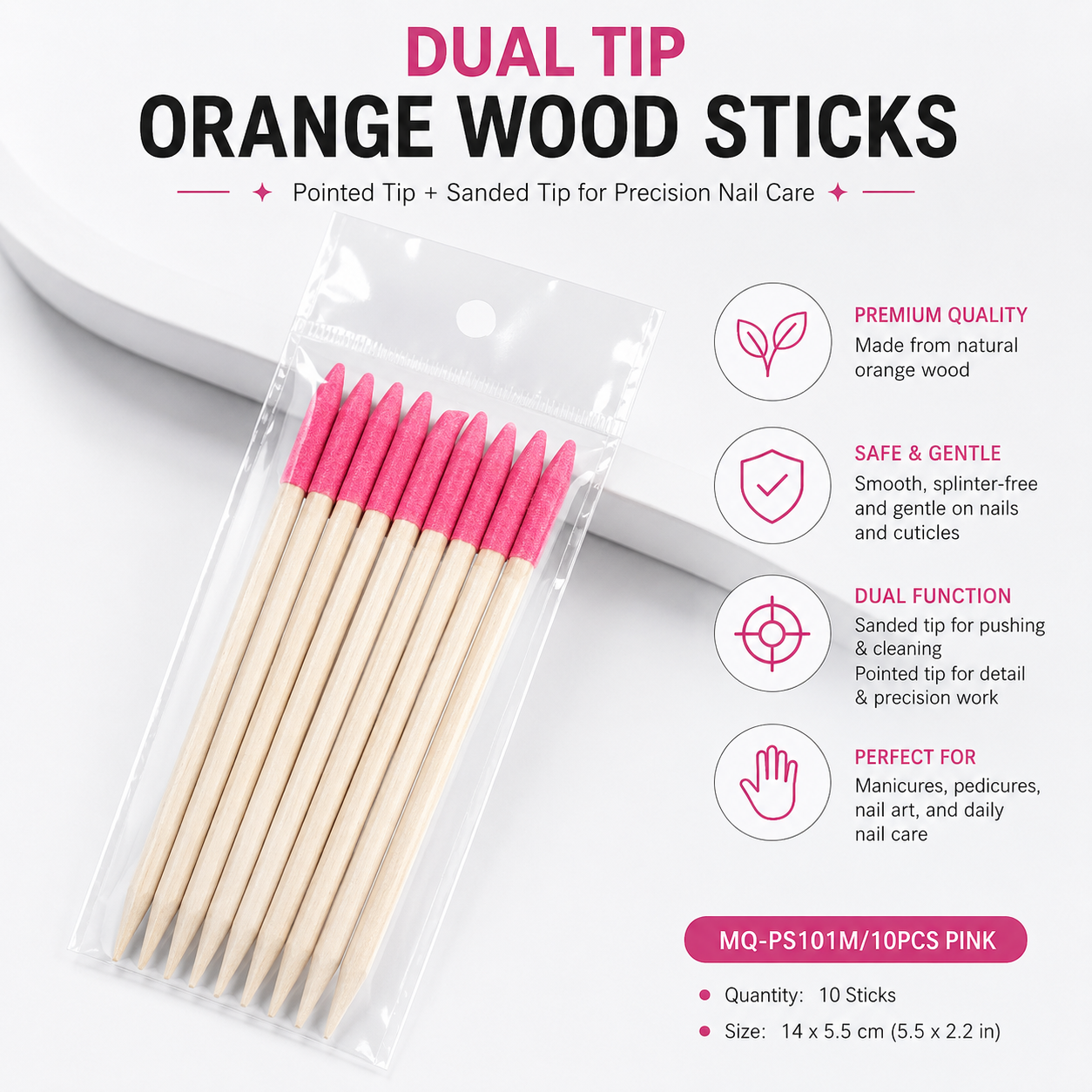 Dual-Ended Orange Wood Nail Sticks | Professional Cuticle Pusher & Fine Detail Sanding Tool