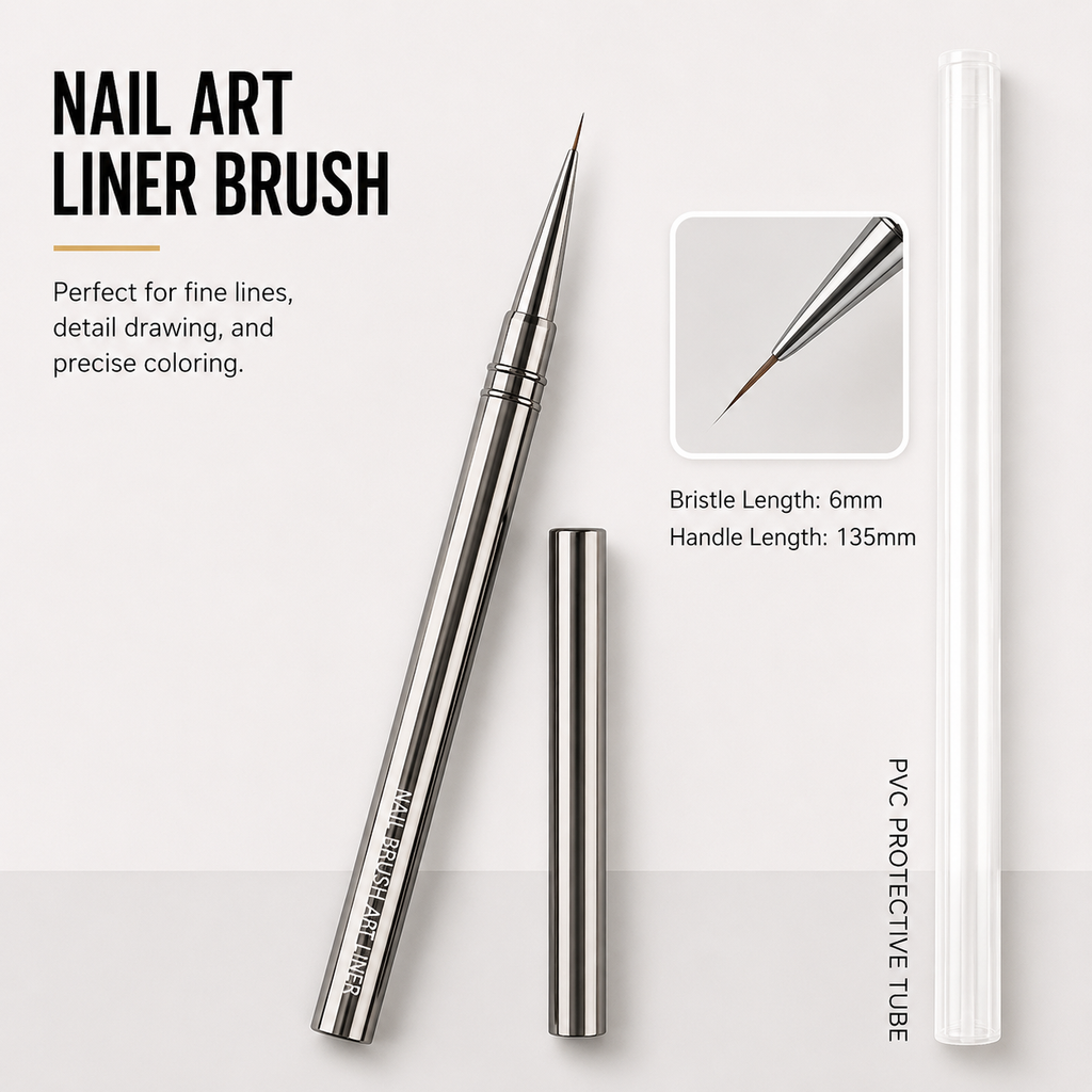 Professional Metal Handle Nail Art Brush Collection | Precision Liner, Detailing & Gel Shader Brushes