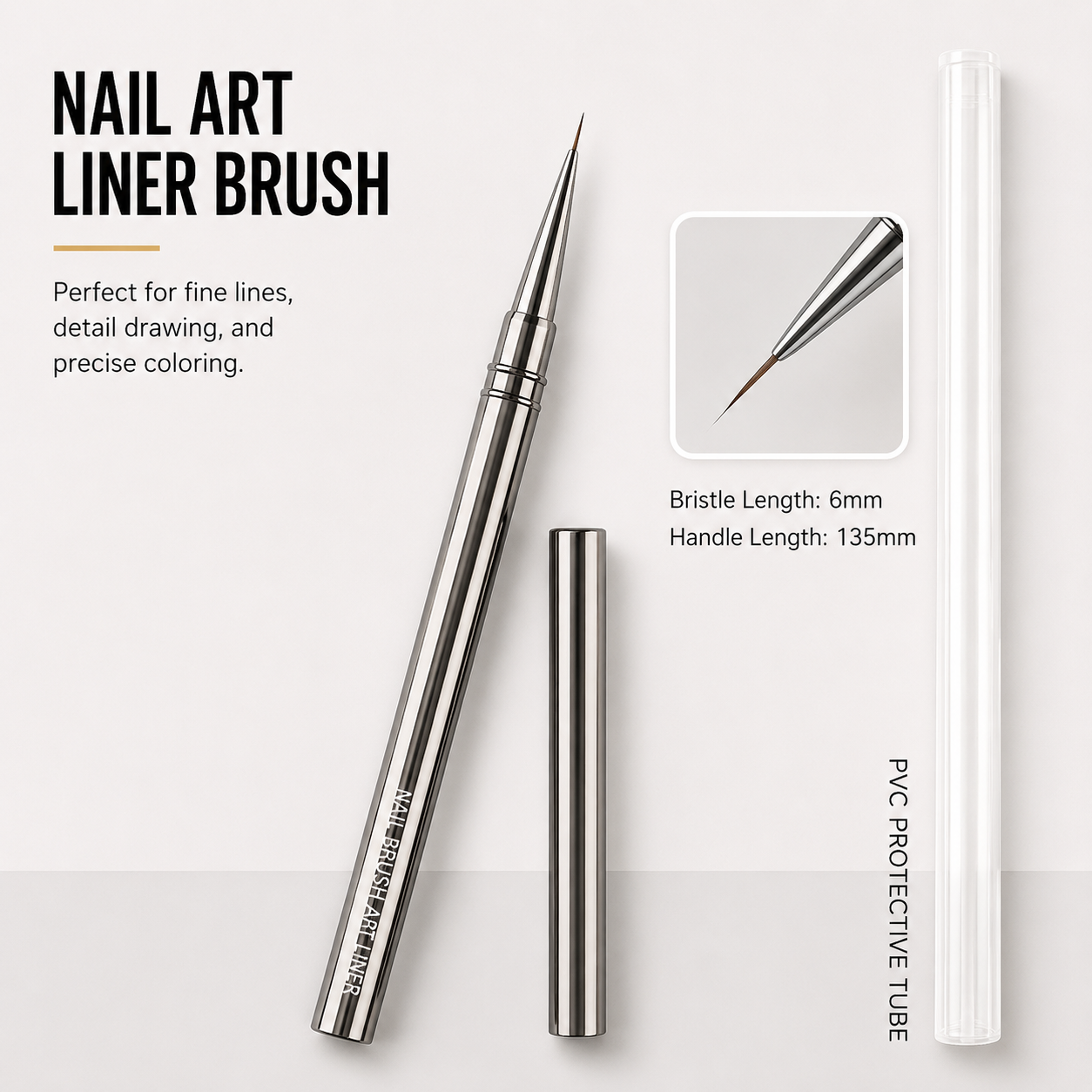 Professional Metal Handle Nail Art Brush Collection | Precision Liner, Detailing & Gel Shader Brushes