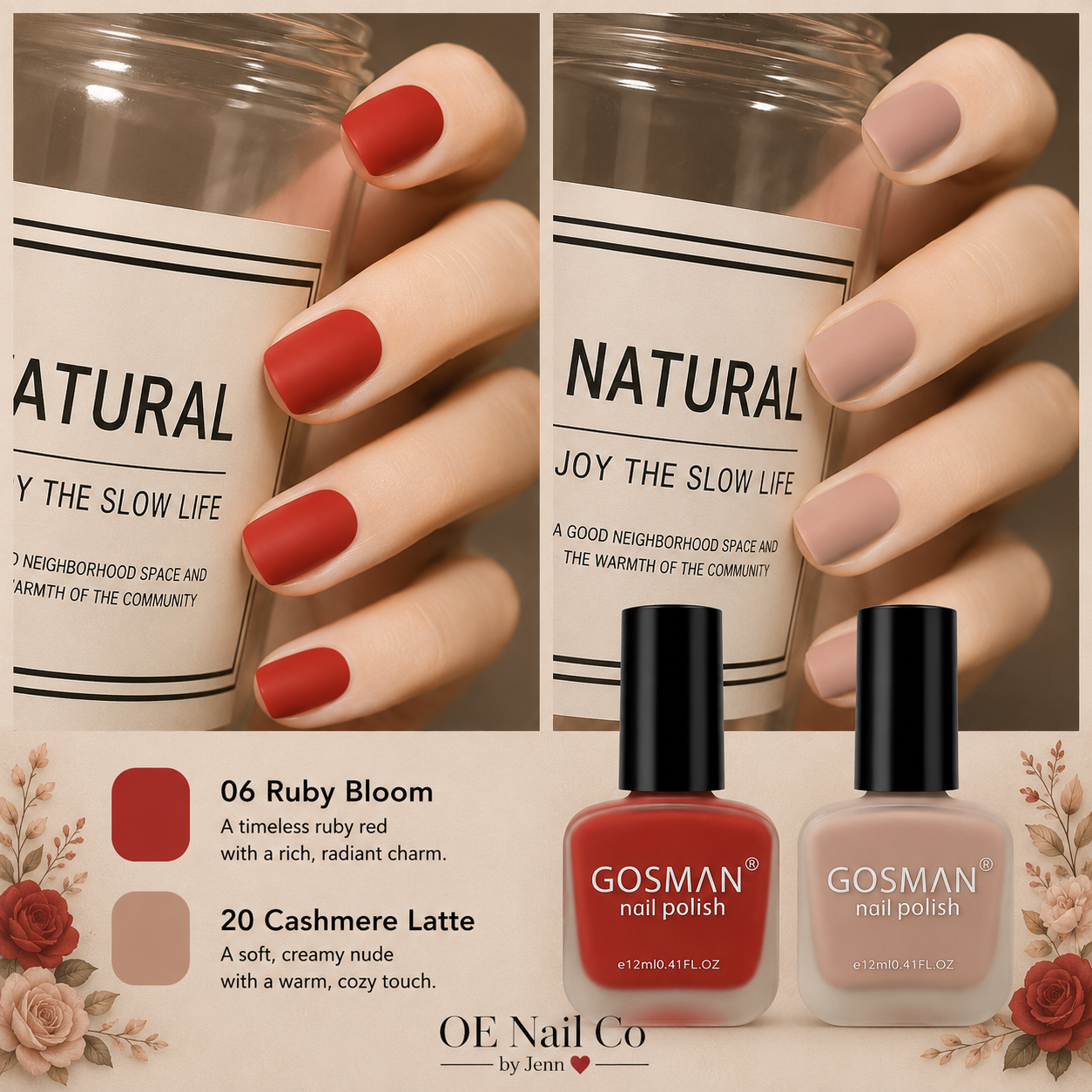 Matte Nail Polish Duo Set | 22 Color Combinations with Primer & Matte Top Coat