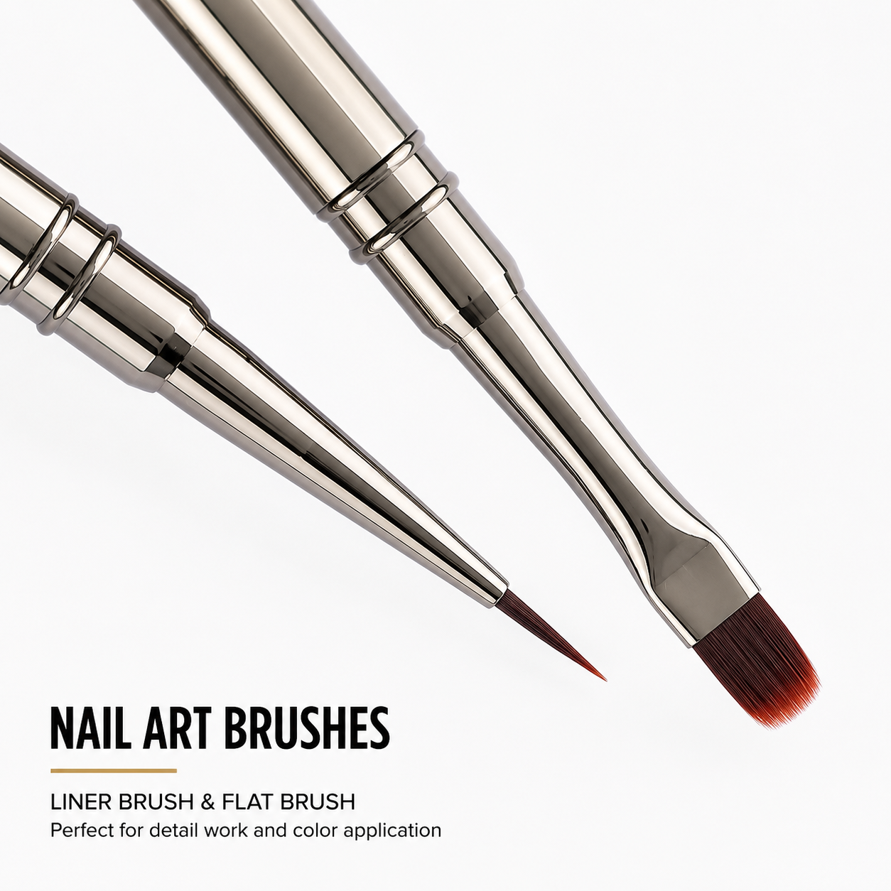 Professional Metal Handle Nail Art Brush Collection | Precision Liner, Detailing & Gel Shader Brushes