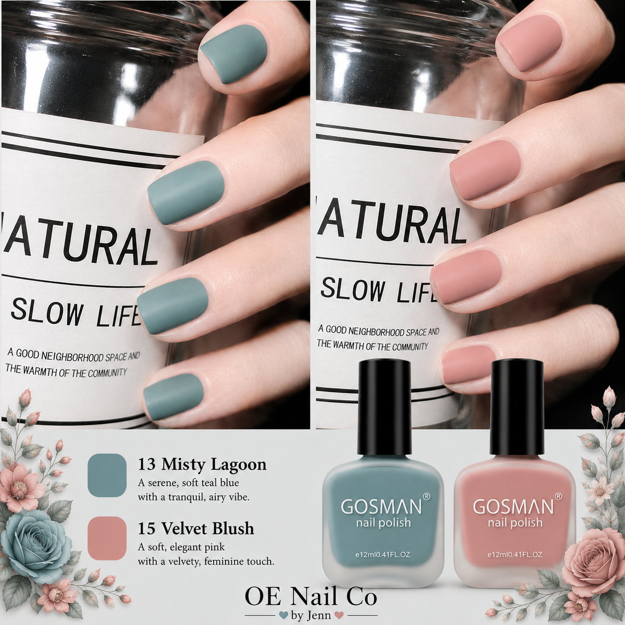 Matte Nail Polish Duo Set | 22 Color Combinations with Primer & Matte Top Coat