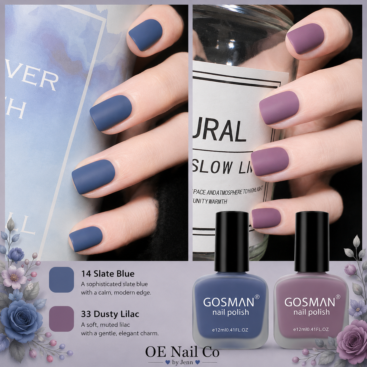 Matte Nail Polish Duo Set | 22 Color Combinations with Primer & Matte Top Coat