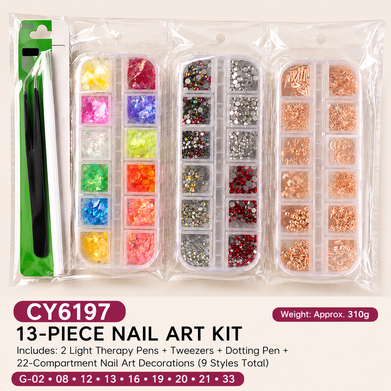 Professional 3D Nail Charm Assortment Set | Flat-Back Glass Diamonds & Gem Placement Kit