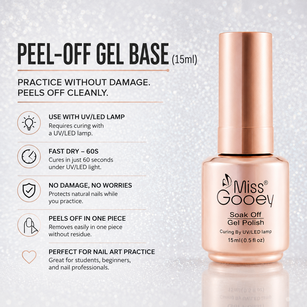 Damage-Free Peel Off Gel or Air Dry Base Coat for Nail Art Practice