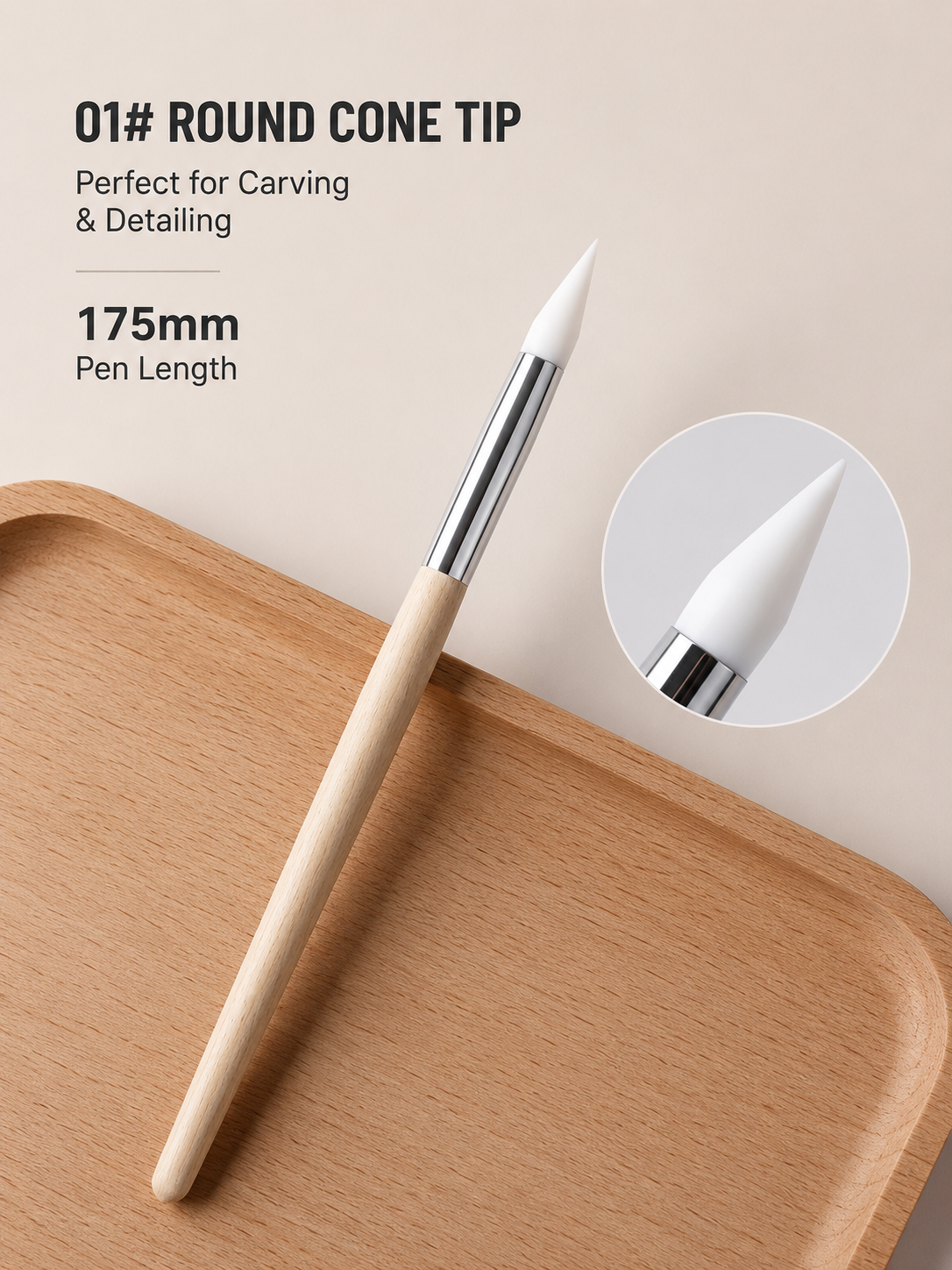 Silicone Nail Art Pen Set | Wooden Handle, 5 Tip Styles