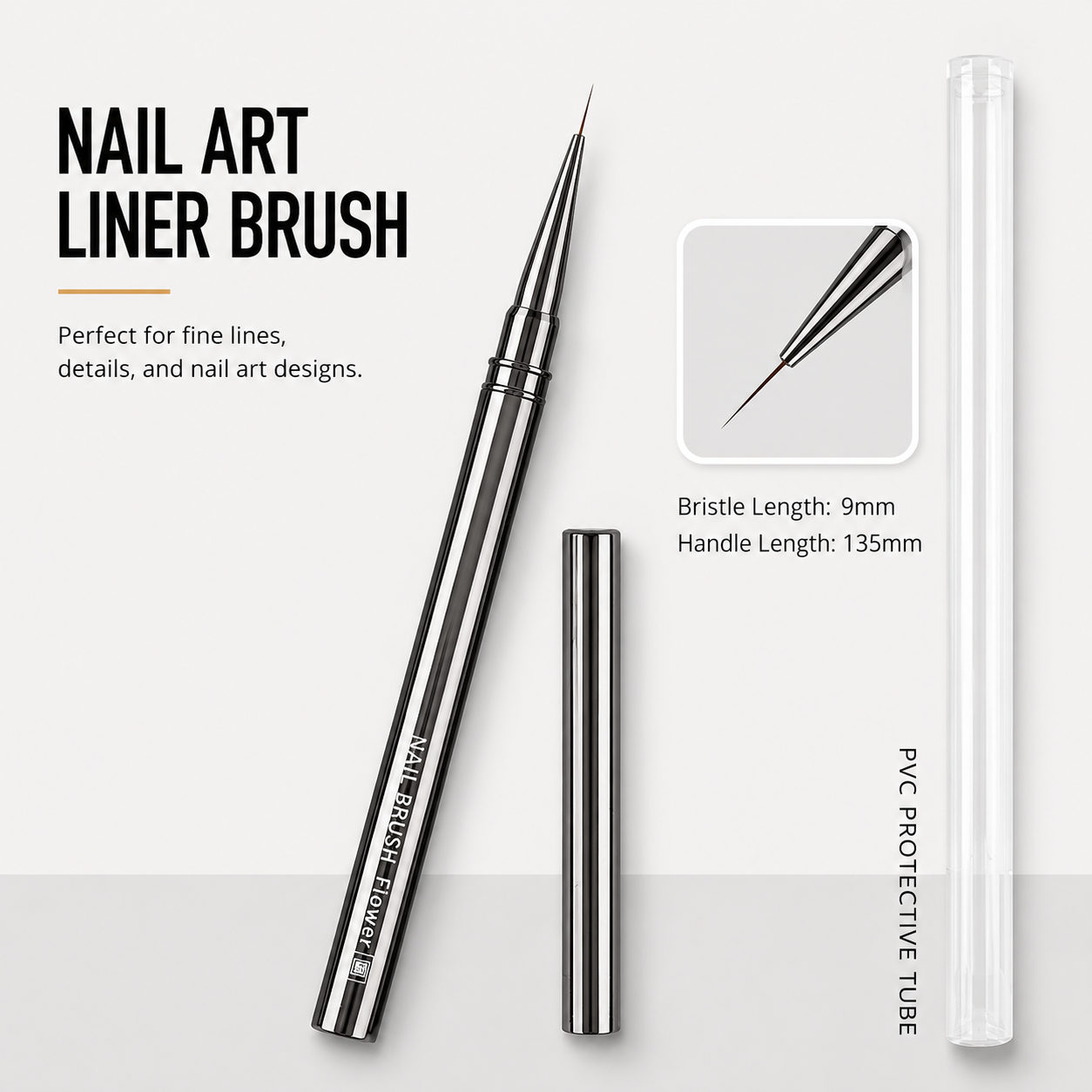 Professional Metal Handle Nail Art Brush Collection | Precision Liner, Detailing & Gel Shader Brushes