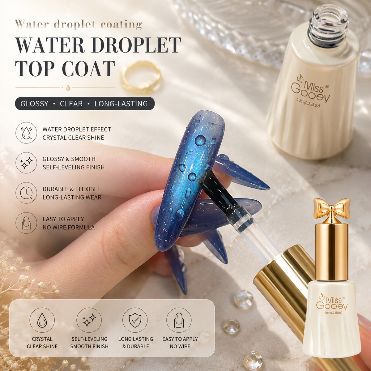 Clear Waterdrop 3D Sealing Gel Polish | Crystal-Clear Dimensional Texture Layer