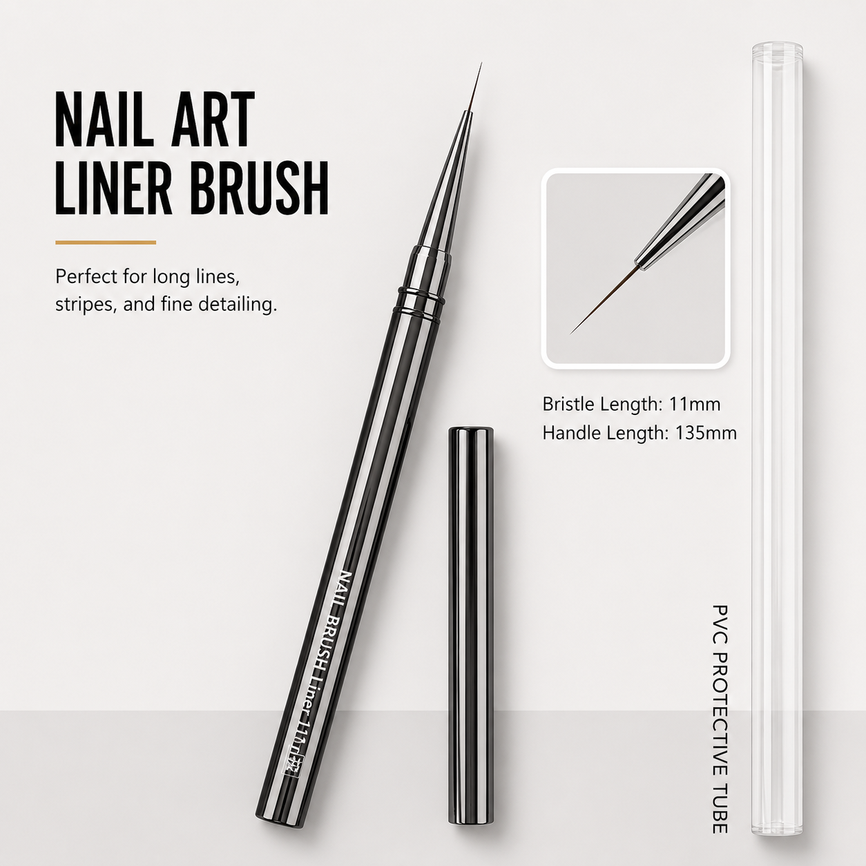 Professional Metal Handle Nail Art Brush Collection | Precision Liner, Detailing & Gel Shader Brushes