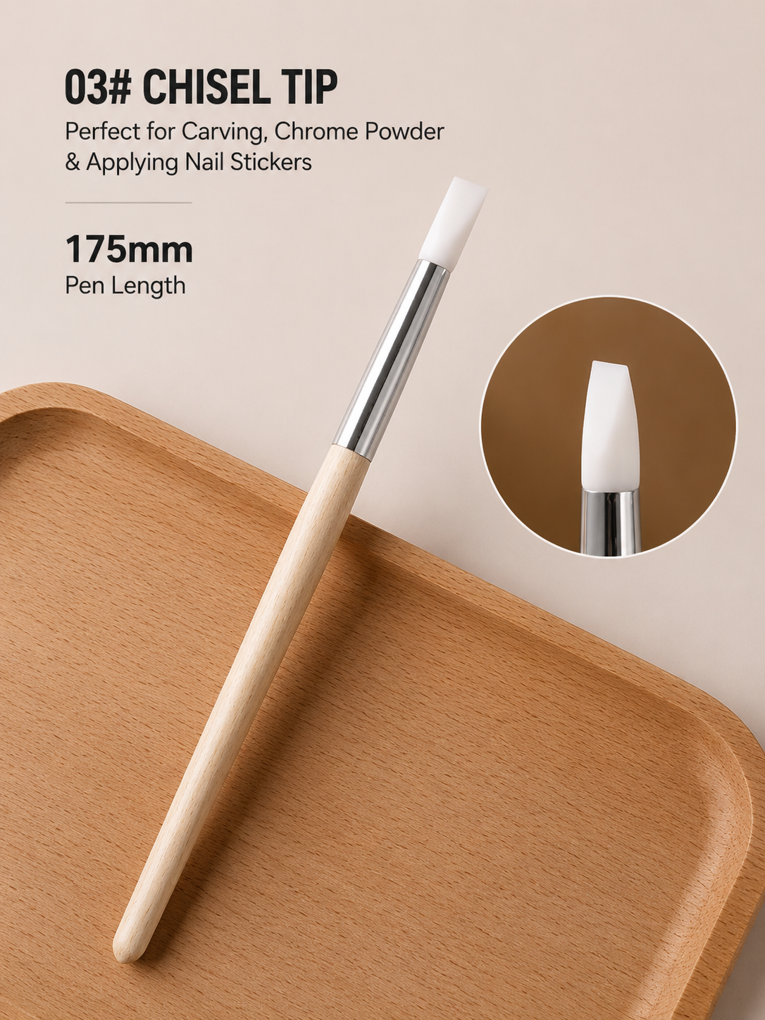 Silicone Nail Art Pen Set | Wooden Handle, 5 Tip Styles