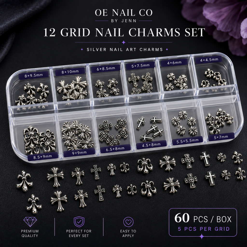 Punk Metal Rivet Nail Charms | 12-Compartment Set