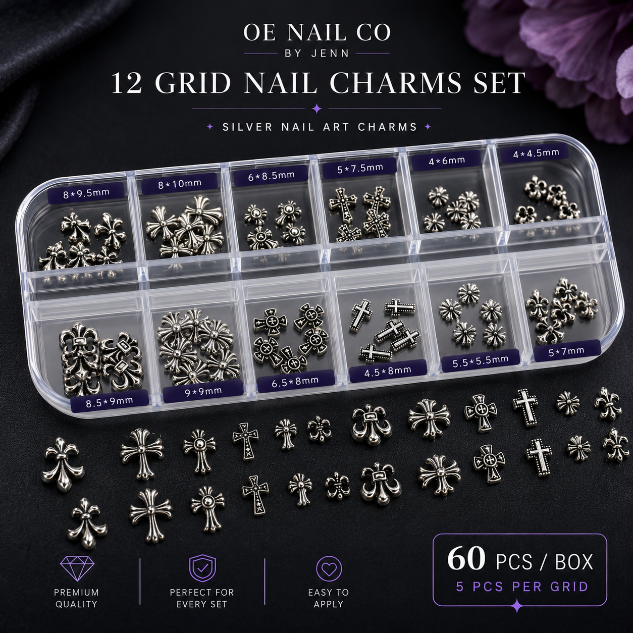 Punk Metal Rivet Nail Charms | 12-Compartment Set