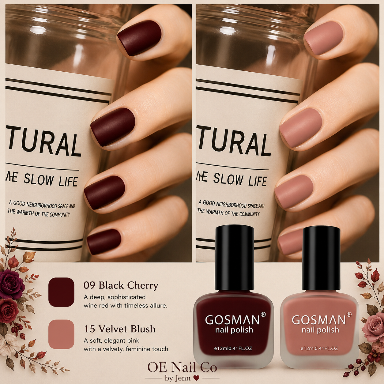 Matte Nail Polish Duo Set | 22 Color Combinations with Primer & Matte Top Coat