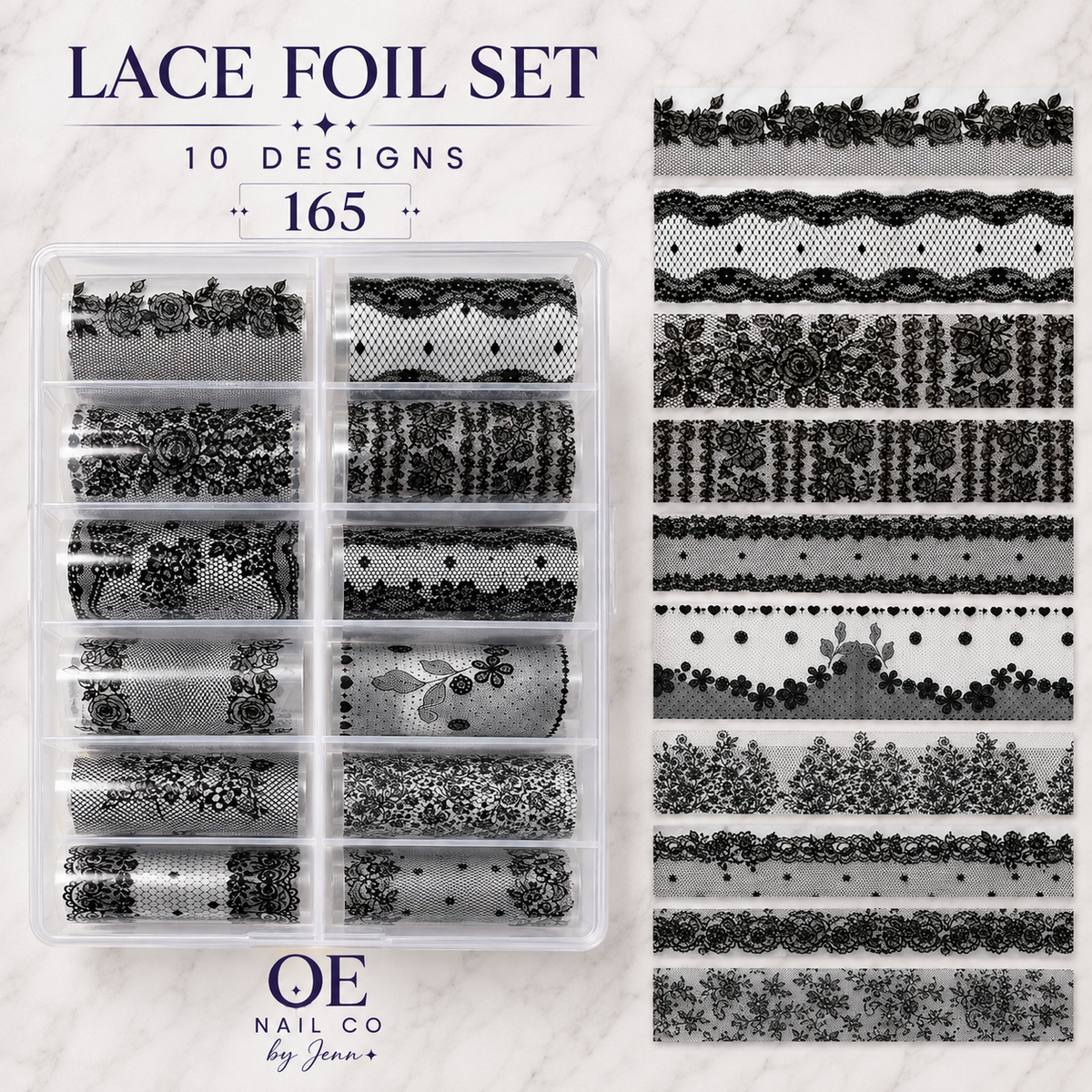 Black & White Lace Nail Art Transfer Stickers | 166 Mixed Styles