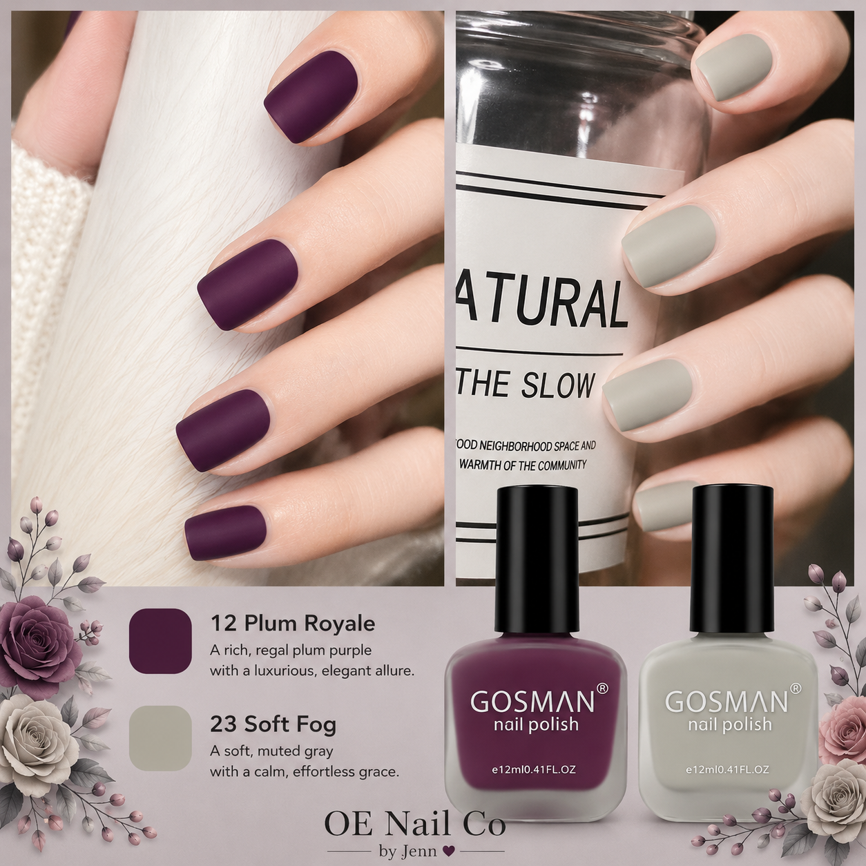 Matte Nail Polish Duo Set | 22 Color Combinations with Primer & Matte Top Coat