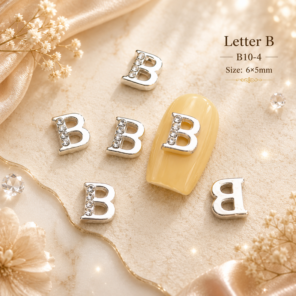 Alphabet Letter Nail Charms | A–Z Alloy Diamond-Encrusted Set