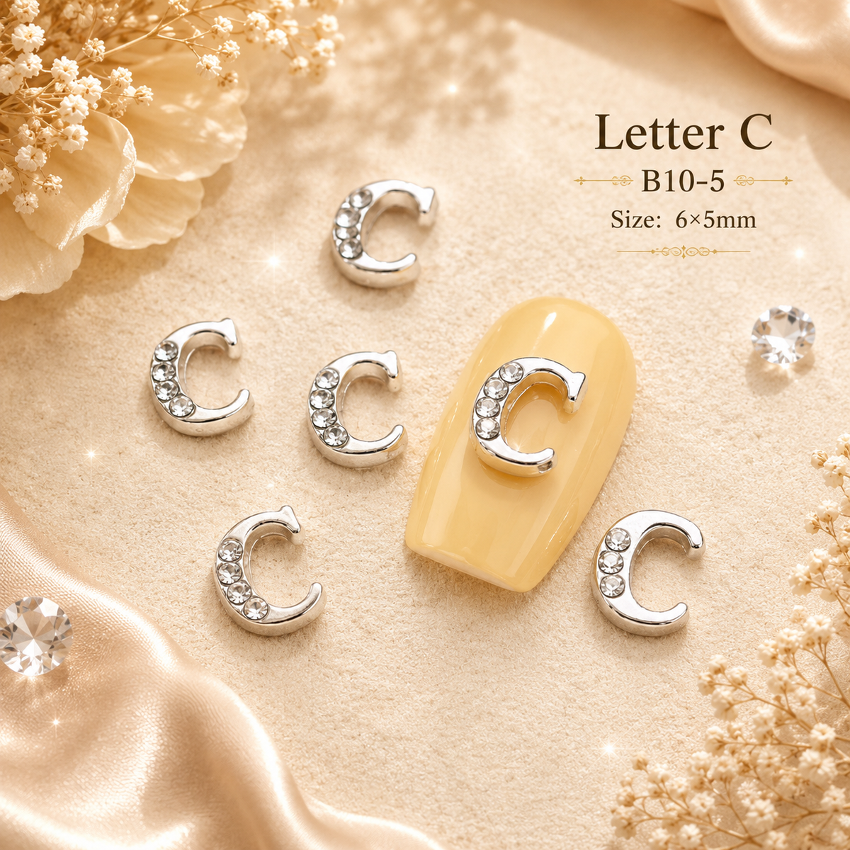 Alphabet Letter Nail Charms | A–Z Alloy Diamond-Encrusted Set