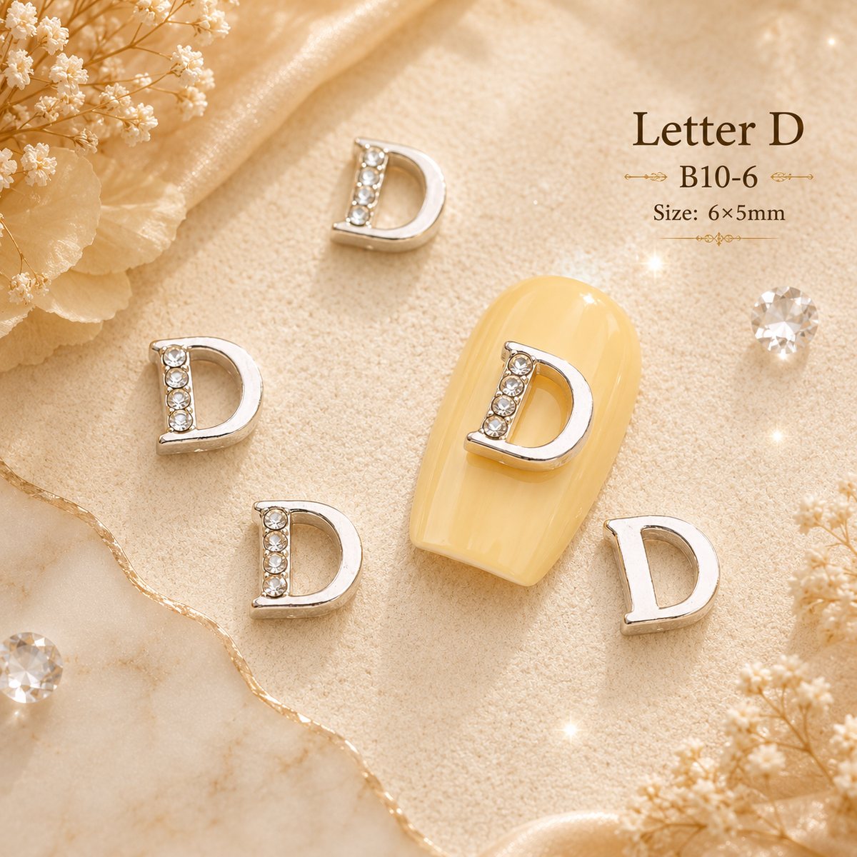Alphabet Letter Nail Charms | A–Z Alloy Diamond-Encrusted Set