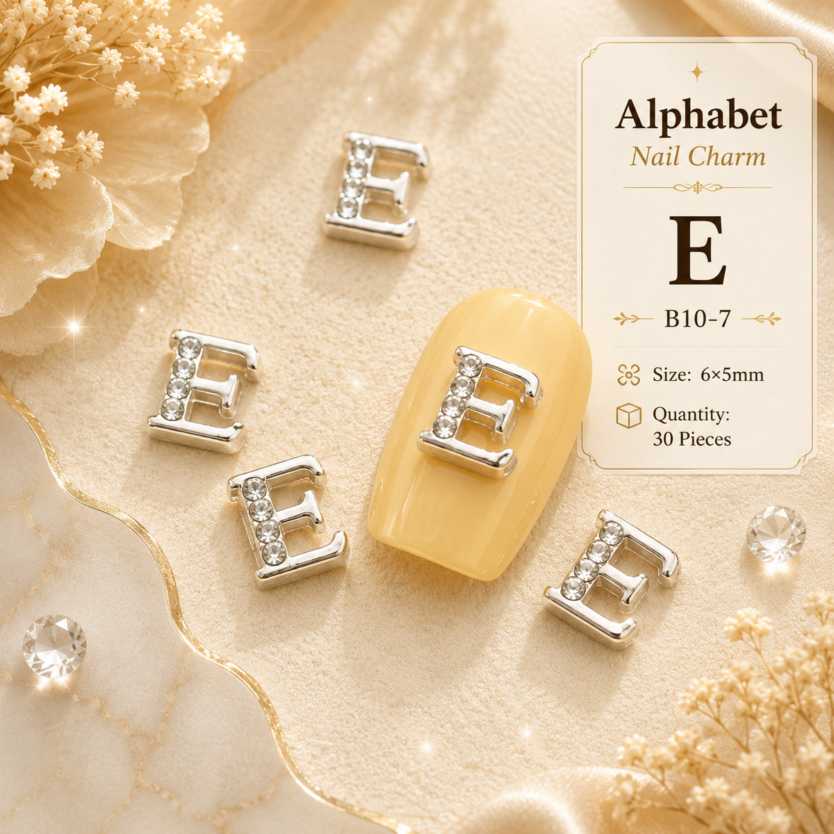 Alphabet Letter Nail Charms | A–Z Alloy Diamond-Encrusted Set