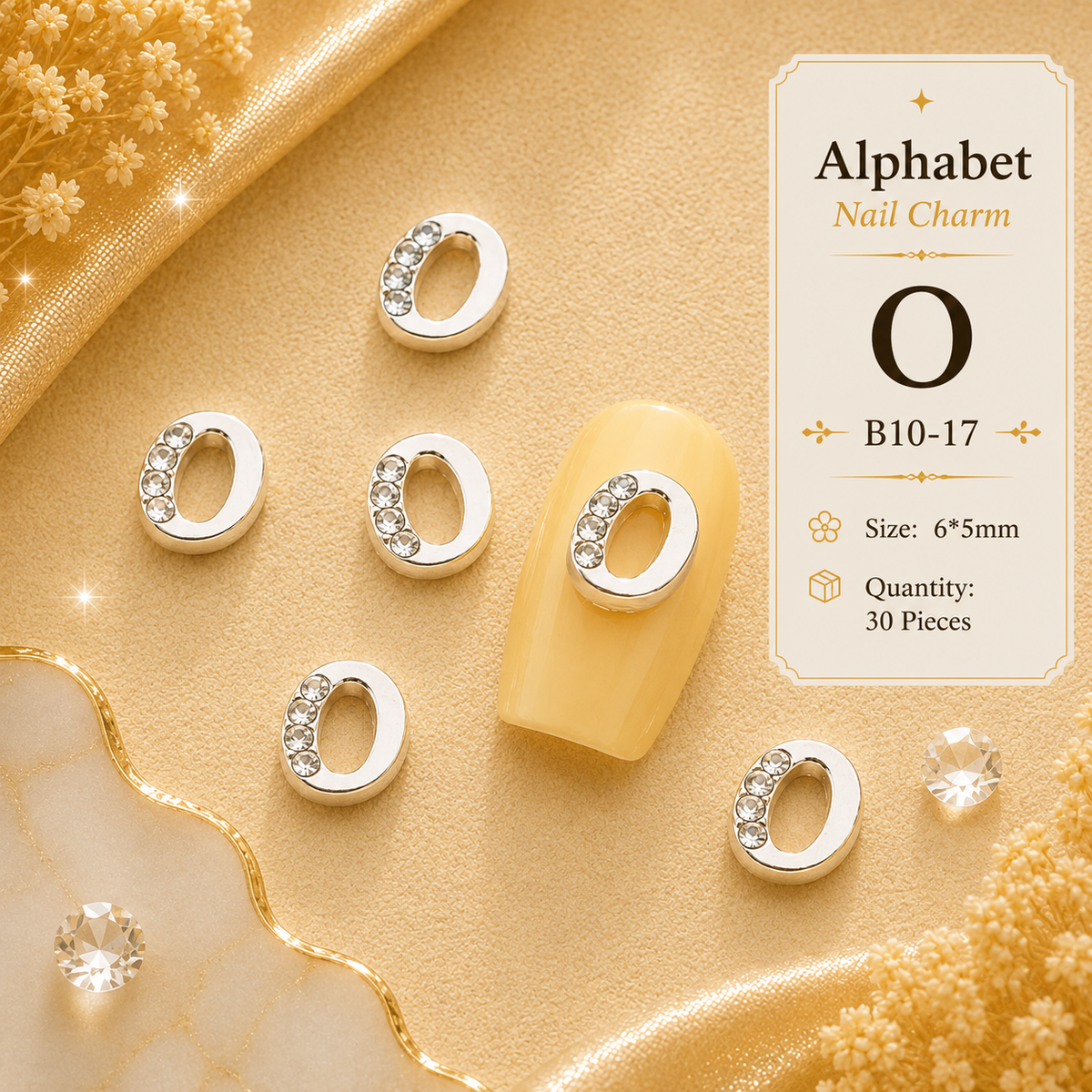 Alphabet Letter Nail Charms | A–Z Alloy Diamond-Encrusted Set