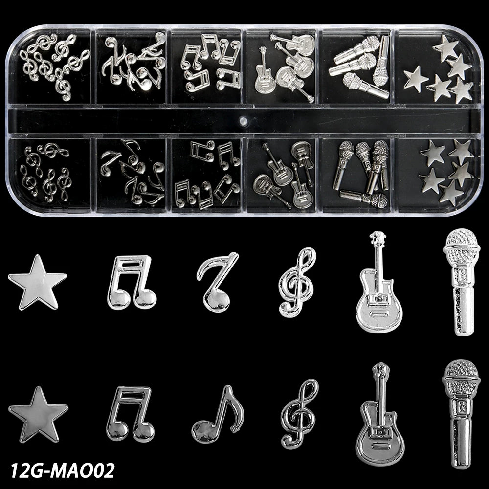 Music-Themed Nail Alloy Charms | Notes, Guitar & Stars