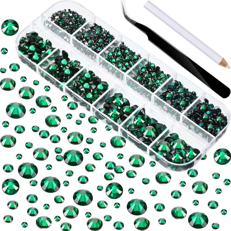 Crystal Glass Rhinestone Nail Kit | 12-Grid Flat-Back Diamond Set