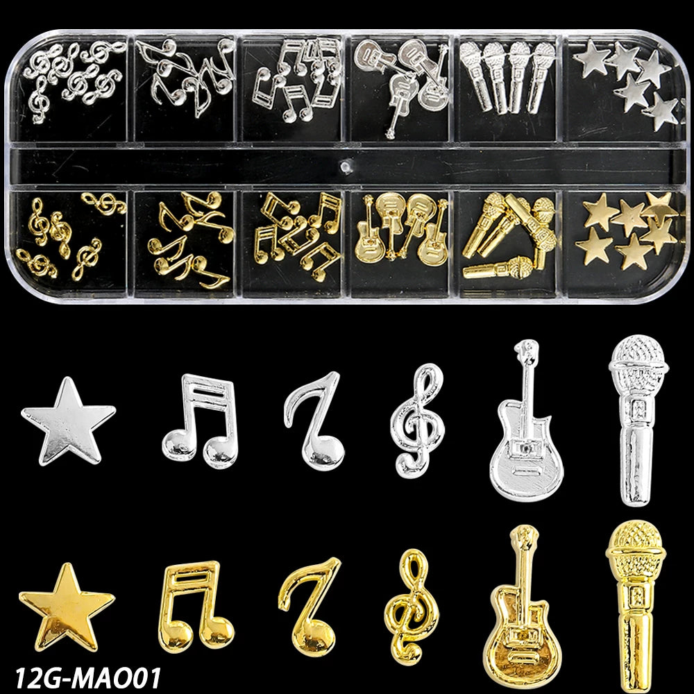 Music-Themed Nail Alloy Charms | Notes, Guitar & Stars