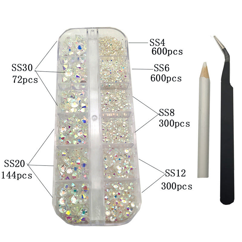 Crystal Glass Rhinestone Nail Kit | 12-Grid Flat-Back Diamond Set