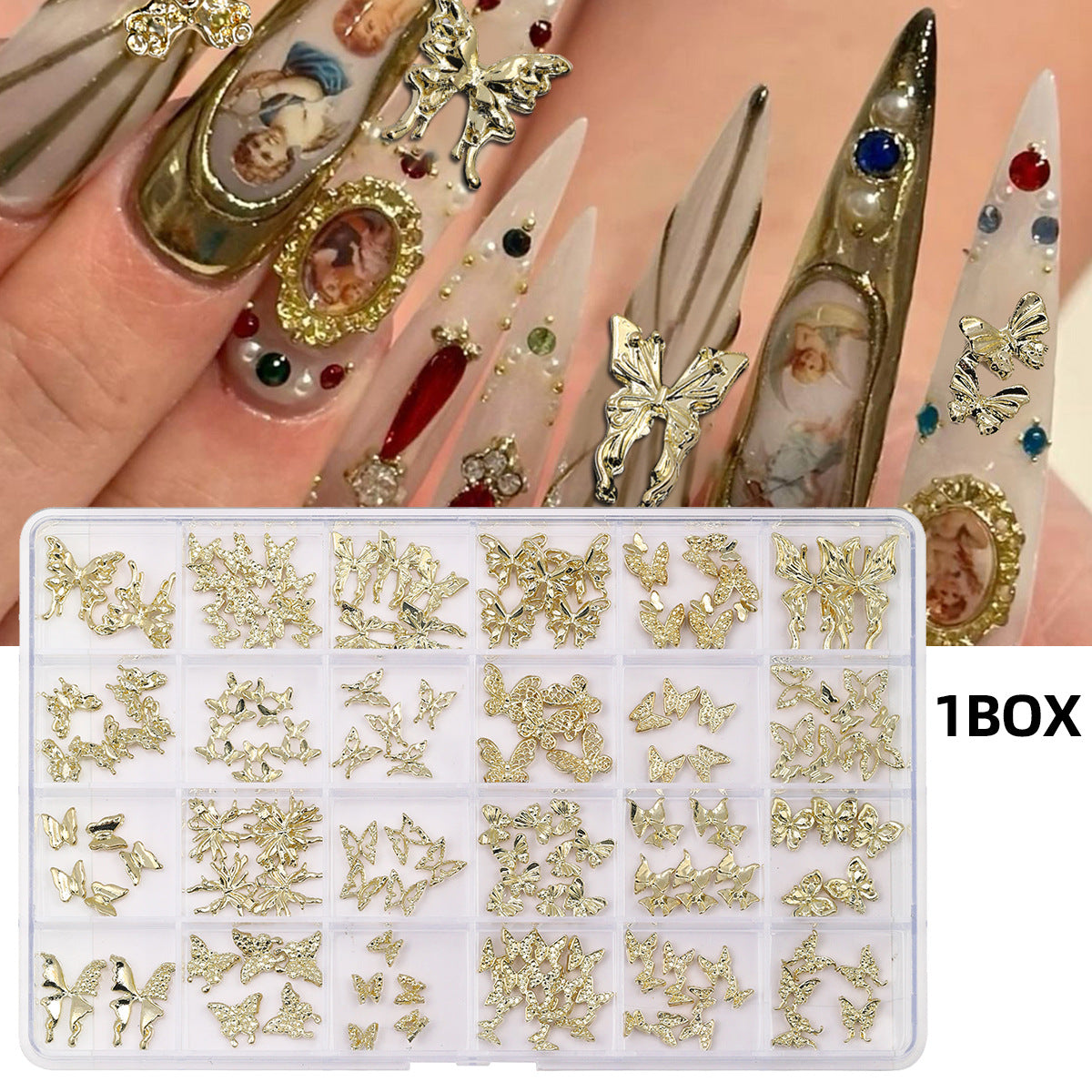 Multi-Style 3D Nail Charms Collection | Y2K, Gothic Crosses & Golden Butterfly Assortments